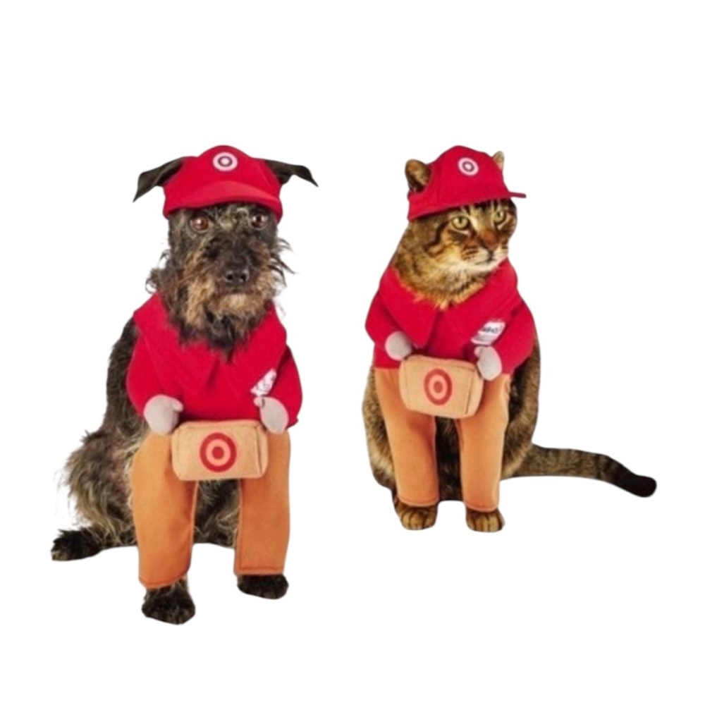 Pet Costume with Red Shirt and Tan Pants